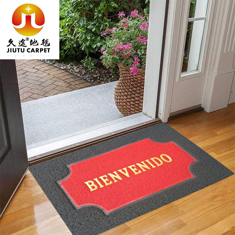 跨境地垫carpet西班牙语BIENVENIDO 欢迎光临PVC丝圈脚垫定制logo|ms