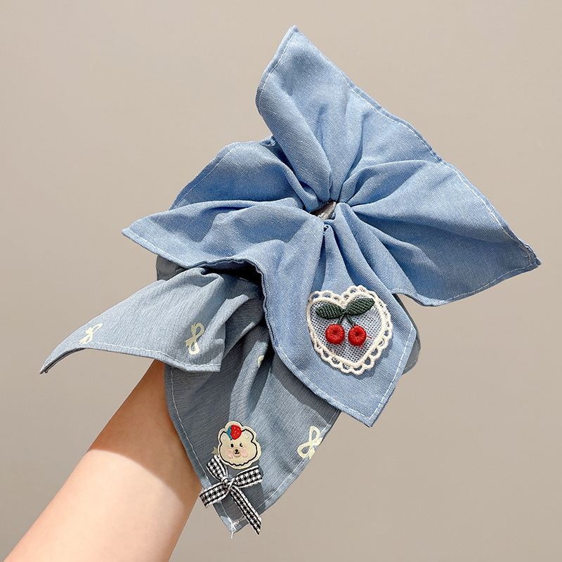 Pañuelo cuadrado bordado azul, lazo para el cabello de intestino grueso, banda de goma de gas occidental de alto valor para las mujeres, cuerda para el cabello, cuerda para la cabeza, accesorios para el cabello para niñas y niños