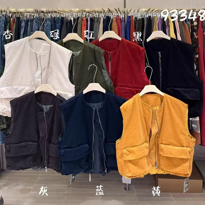 ZS2025秋新款女圆领日系马甲坎肩上衣开衫ins休闲款背心工装拉链|undefined