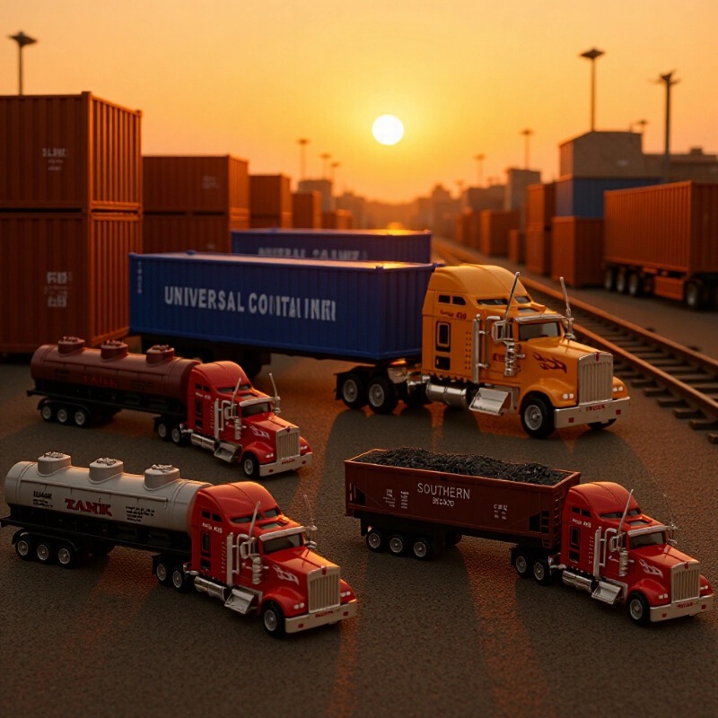 1:65 Alloy Large Truck American Transport Vehicle Model Container Truck Flatbed Truck Model Cross-Border Hot Sale