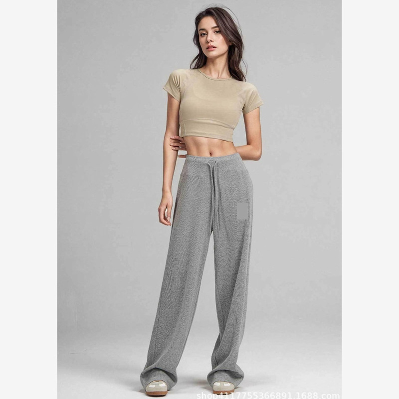 Official Website's Cross-Border Hit Product: Alo Yo Casual Commuting Sports Long Pants, Knitted Versatile Slimming Loose Wide-Leg Pants