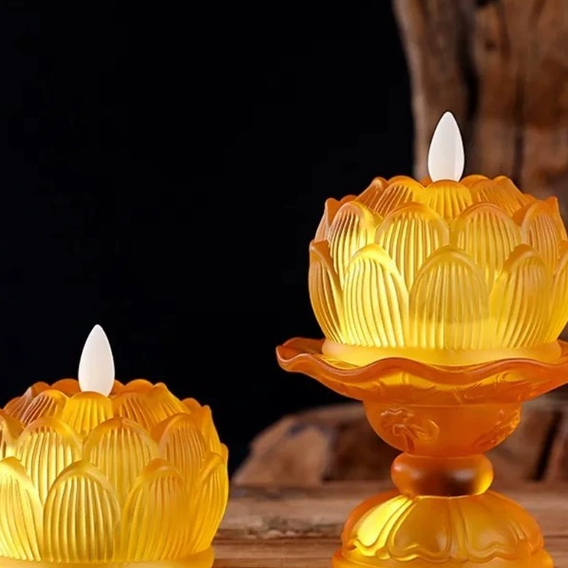 LED Lotus глазурованный держатель лампы дом культ поклонение качающийся электронный масляная лампа Будда передняя подсветка батарейный подсвечник Вечный яркий свет