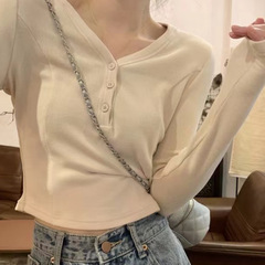 短款上衣女春秋内搭打底衫2025年新款修身设计感小众正肩长袖t恤