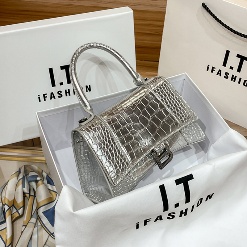 B Crocodile Pattern Hourglass Bag, the Same Style, New Hot Style, Fashionable and Versatile, One-Shoulder Hand-Held Cross-Body Hand-Carrying Women's Bag