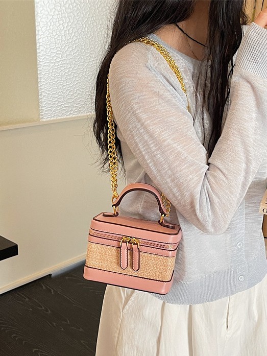 Bolso para mujeres 2026 nuevo color contrastante empalme trenzado caja de mano bolso pequeño bolso cuadrado de lujo ligero de alto nivel bolso de hombro