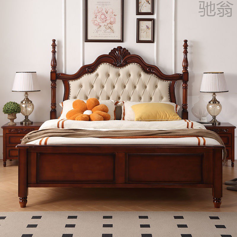 y什美式实木床复古欧式床加高加厚大床卧室双人床新款床头家用婚