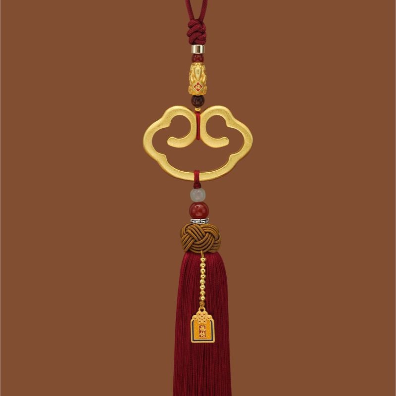 Imitation Brass Ruyi Peace Tassel Car Hanging Ornament, Car Interior Decoration, Pixiu Sand Gold Car Rearview Mirror Decoration, High-End