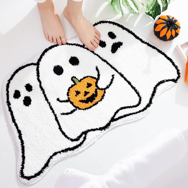 クロスボーダーかわいい小さなゴースト模造カシミヤ玄関ドアマットリビングルームホリデーデコレーションマットハロウィンアマゾンドロップシッピングマット|undefined