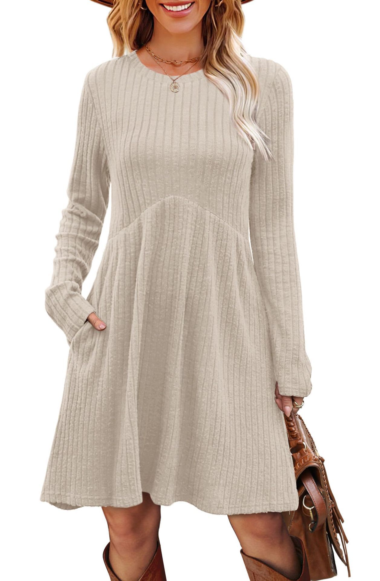 2025 Mid-Length Autumn Winter Bohemian Irregular Brushed Ribbed Solid Color Dress Women's Umbrella Skirt_voghion.com