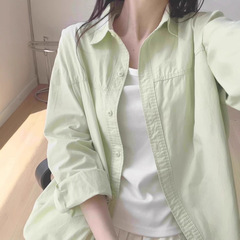 薄荷绿长袖衬衫女2025新款春夏宽松休闲百搭衬衣外套设计感小众
