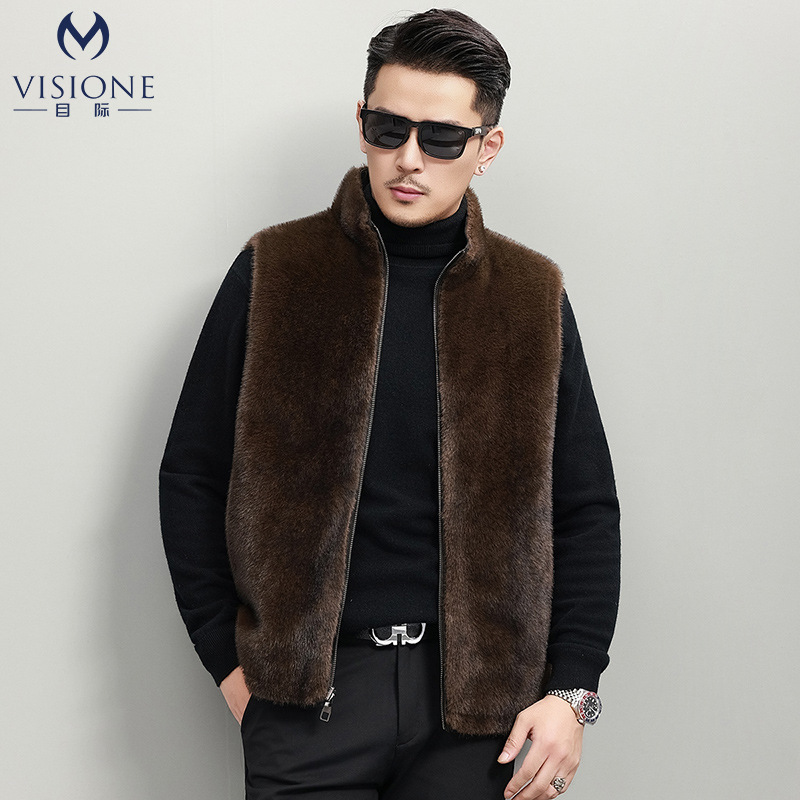 New Men's Fur Integrated Gold Mink Velvet Vest Winter Warm Stand-Up Collar Mink Fur Vest Vest Jacket Trendy