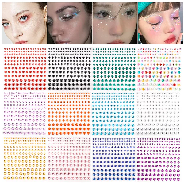 In-Stock Cross-Border Hot-Selling 20-Color 3330-Piece 3456mm Face Diamond Stickers Performance Crystal Acrylic Pearl Stickers