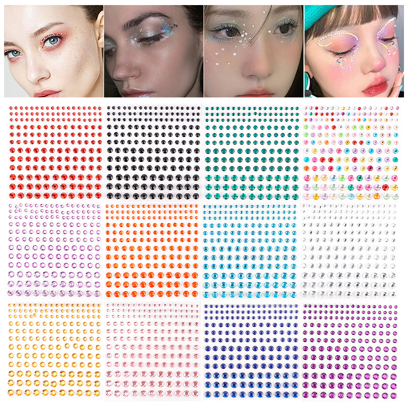 In-Stock Cross-Border Hot-Selling 20-Color 3330-Piece 3456mm Face Diamond Stickers Performance Crystal Acrylic Pearl Stickers