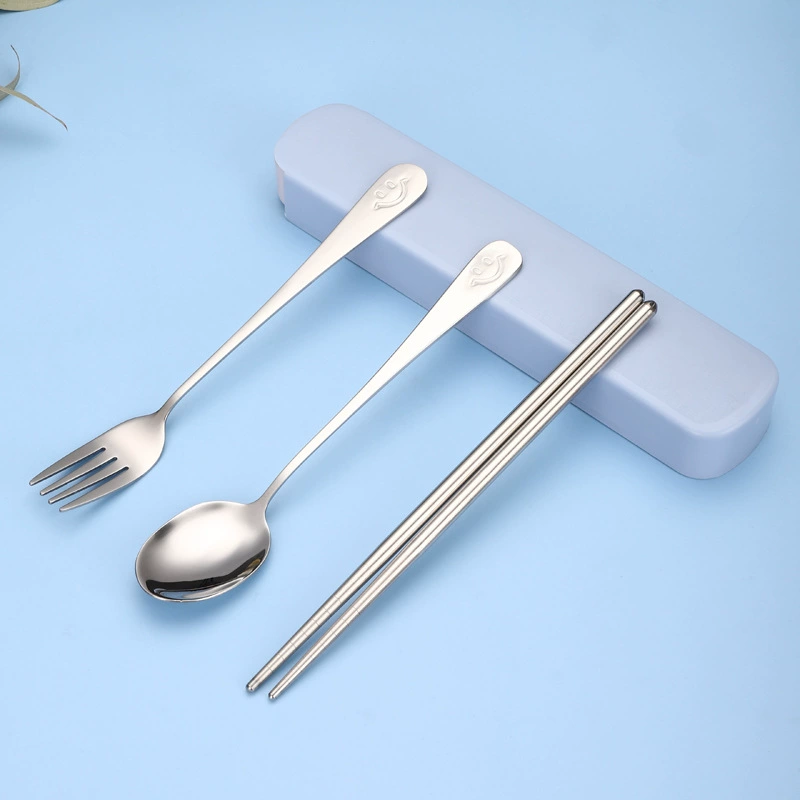 Portable 304 Stainless Steel Tableware Set, Spoon Chopsticks Fork, 3‑Piece with Storage Case