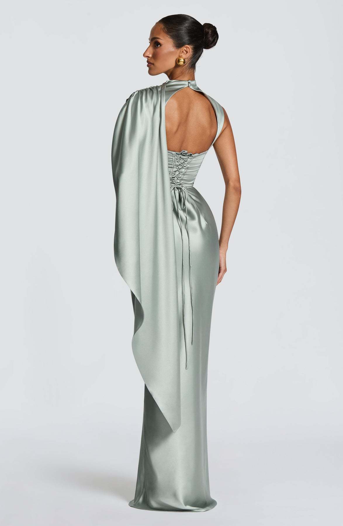 Women's Satin Turtleneck Dress With Ribbon Decoration For Evening_voghion.com