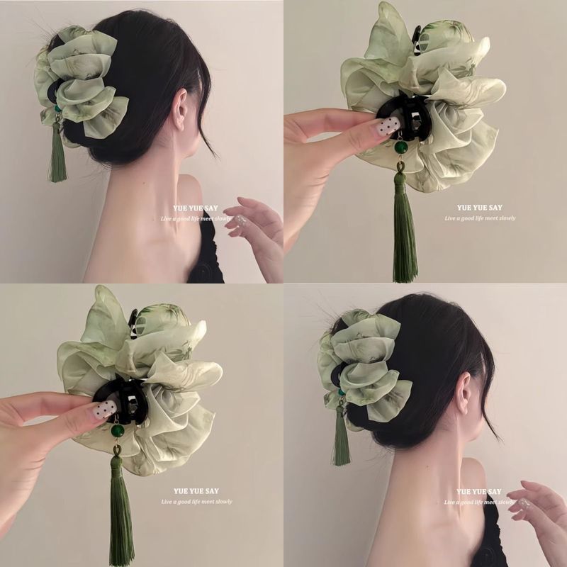 Only This Green~Retro Tassel Cloud Mesh Clip New Chinoiserie Fashionable Shark Clip Travel Hairpin Only This Green~Retro Tassel Cloud Mesh Clip New Chinoiserie Fashionable Shark Clip Travel Hairpin