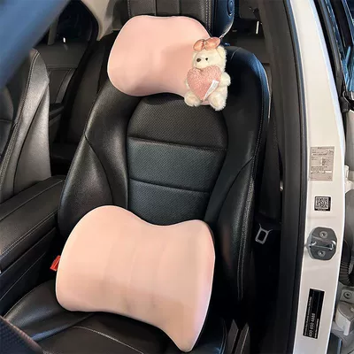 Headrest: lumbar support, in-car backrest cushion - car-accessories-pink-bear-comfortable-neck-pillow-lumbar-support