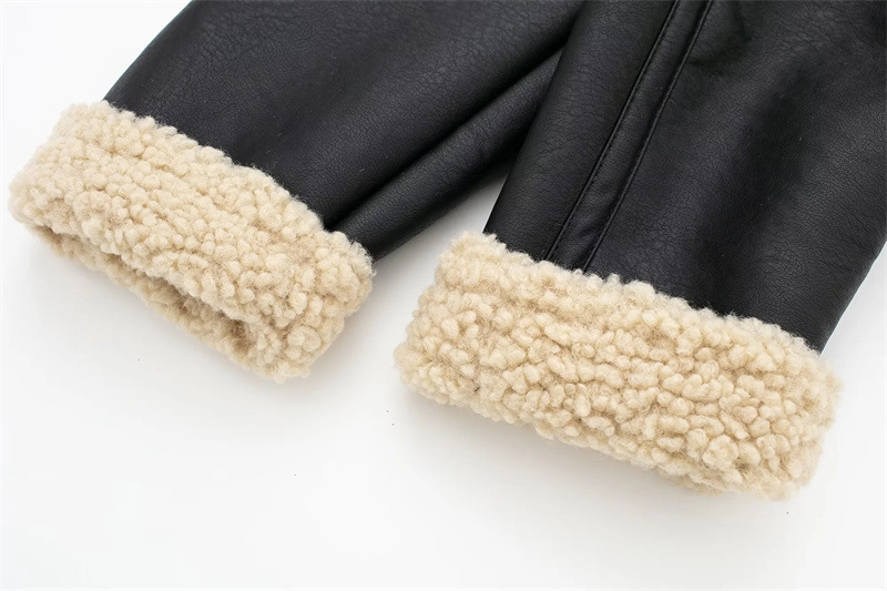 Damen Lederjacke Mit Lammfellfutter Lässige Motorradjacke Für Winter_voghion.com