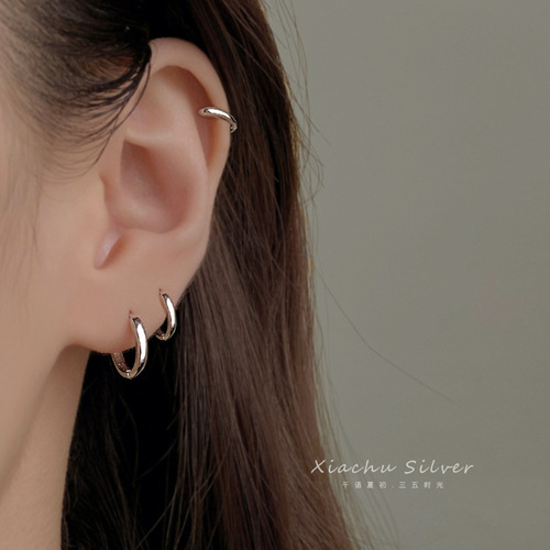 Small and versatile sterling silver earrings, cool style Internet celebrity ear cuff, no need to remove earrings for sleeping, S925 silver circle earrings for women