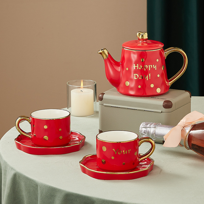 Juego de Teteras de Cerámica Estilo Nórdico, Éxito de Ventas en Amazon, Tetera Chapada en Oro para Uso Doméstico, Ideal para Regalos, Admite Logotipo, Estilo Lujoso