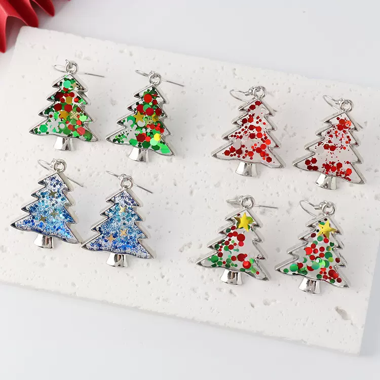 亚马逊圣诞树造型干花耳环跨境创意圣诞节纯手工树脂耳坠小众耳饰