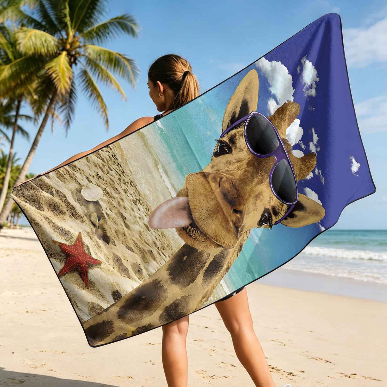 Printed bath towel and car seat cover 2-in-1, ultra-fine fiber outdoor beach and car dual-use universal seat cushion