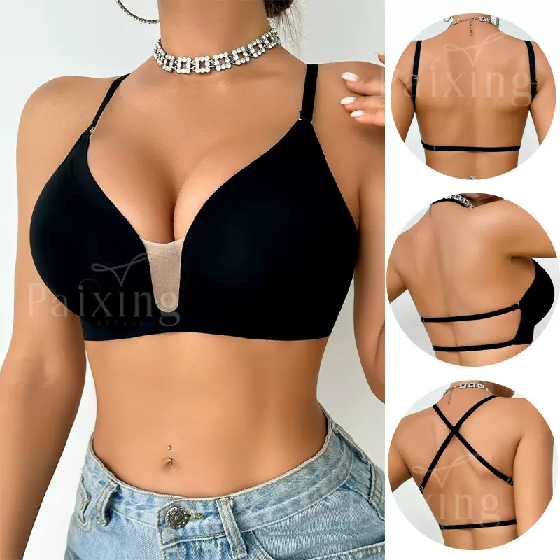 美背型多种穿法无痕性感深U领大露背女士内衣 透气舒适无钢圈文胸