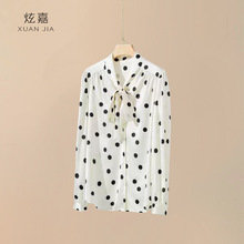 真丝衬衫女春夏新款百分百桑蚕丝波点亲肤上衣蝴蝶结气质通勤衬衣