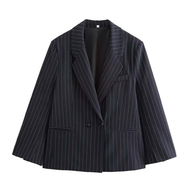 European and American Style Striped Suit Jacket Design Sense Niche High Sense Loose Profile Black Boyfriend Style Autumn Women's Wear