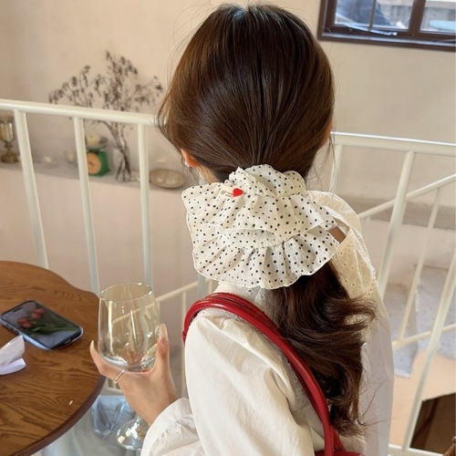 Korean-style polka-dot large hair tie for women—high-end headband, oversized hair rope, hair accessories for tying up hair—2025 new arrival, laid-back style.