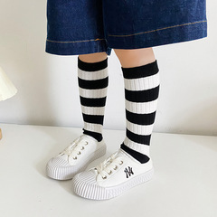 女童中筒襪新款ins風經典條紋撞色堆堆襪簡約拼色過膝兒童襪批發
