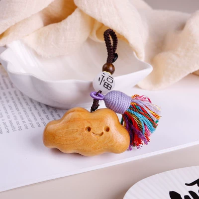 Wholesale Beech Wood Cute Bow Car hanging - thuja-cloud-keychain-fu-tassel