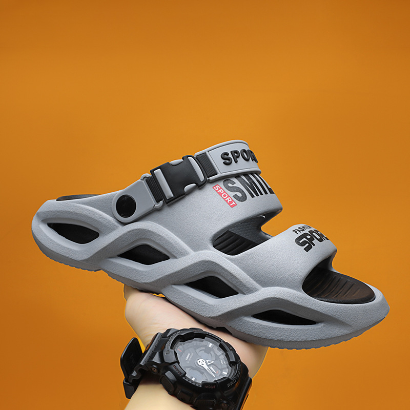 Zapatillas de hombre uso exterior de verano antideslizante suela gruesa sensación de pisando mierda chanclas deportes de playa conducción sandalias de playa de doble uso