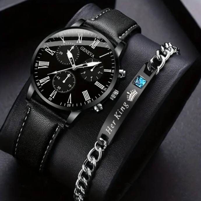 Fashion Business Geneva Calendar Watch Wholesale Personalized Men's Steel Band Watch Business Cross-Border Popular Set Watch