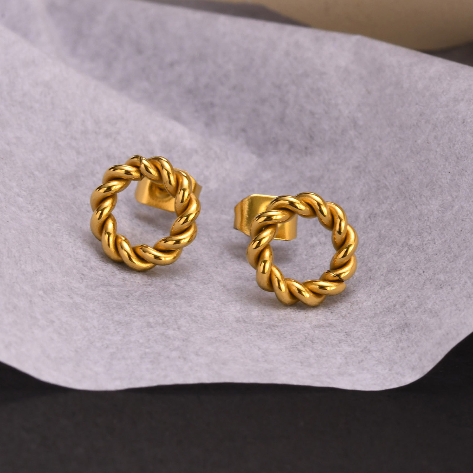 Gold Plated Plating Material Ear Studs Classification 1 Pair Retro Geometric 201 Stainless Steel Gold Plated Stainless Steel Earrings