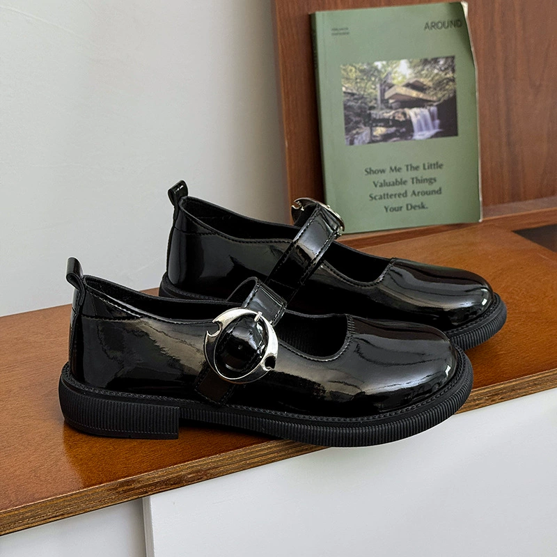 2025 Весна Новый стиль Женские кожаные туфли Мэри Джейн на одной лямке с круглым носком и толстой подошвой в японском стиле с юбкой Квадратный каблук Одиночные туфли для женщин
