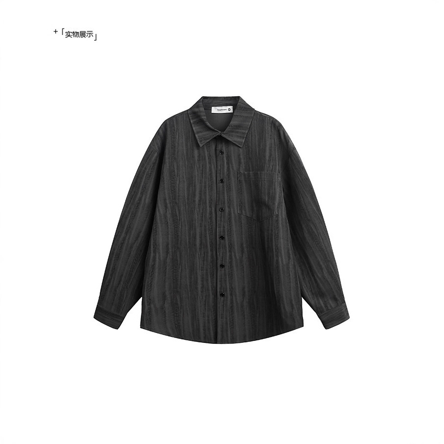 봄, 가을 남성용 가볍고 질감이 있는 통근용 긴팔 셔츠, 새로운 루즈한 솔리드 컬러 남성용 및 여성용 셔츠, 트렌디함