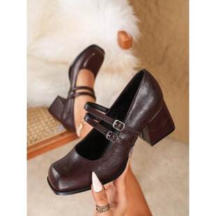 A 52673 French Square Toe Mary Jane Flats ��ʽ���^��Ь