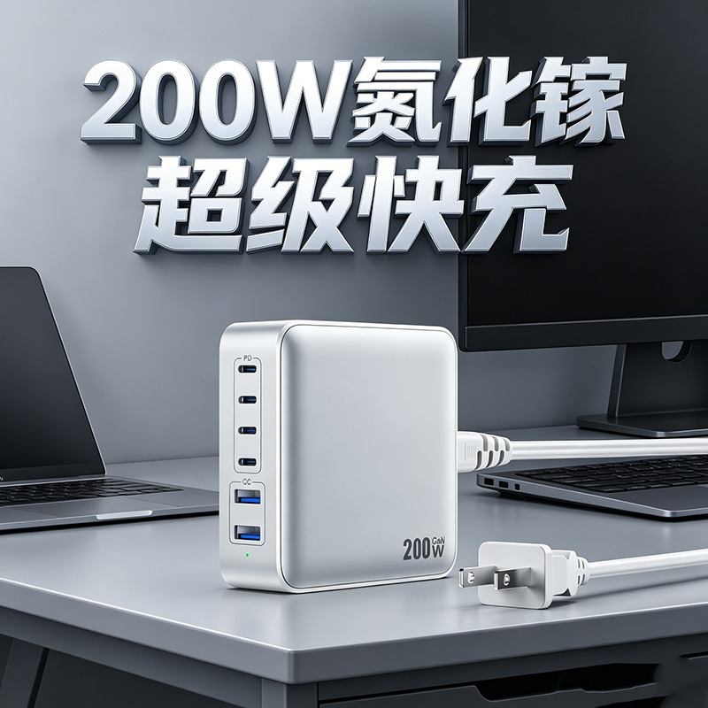 Cross-Border 200W Gallium Nitride Charger Multi-Port USB Desktop Charging Station High-Power Mobile Phone Tablet Laptop Pd Cross-Border 200W Gallium Nitride Charger Multi-Port USB Desktop Charging Station High-Power Mobile Phone Tablet Laptop Pd