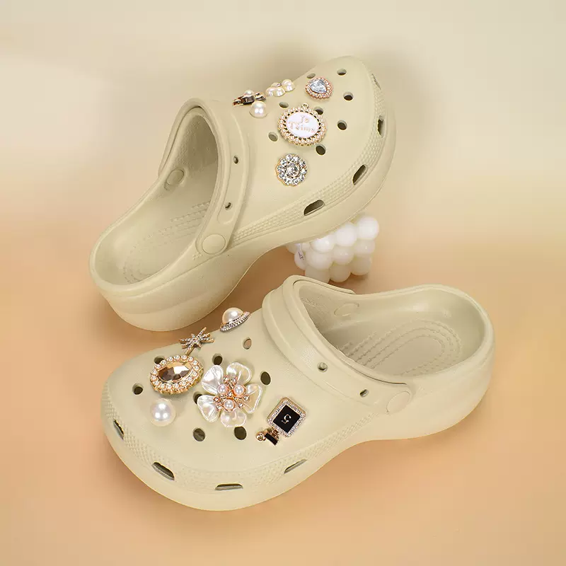 珍珠水钻洞洞鞋女潮流时尚夏季包头拖鞋外穿厚底透气防滑eva凉鞋