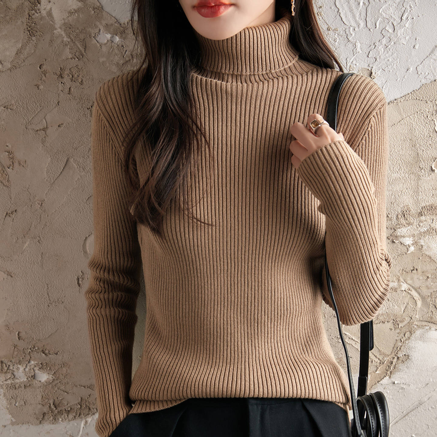 100% Cotton Turtleneck Knitwear for Women in Autumn and Winter with Pile Collar Tight Long-Sleeved Bottoming Shirt 2025 New Knitwear