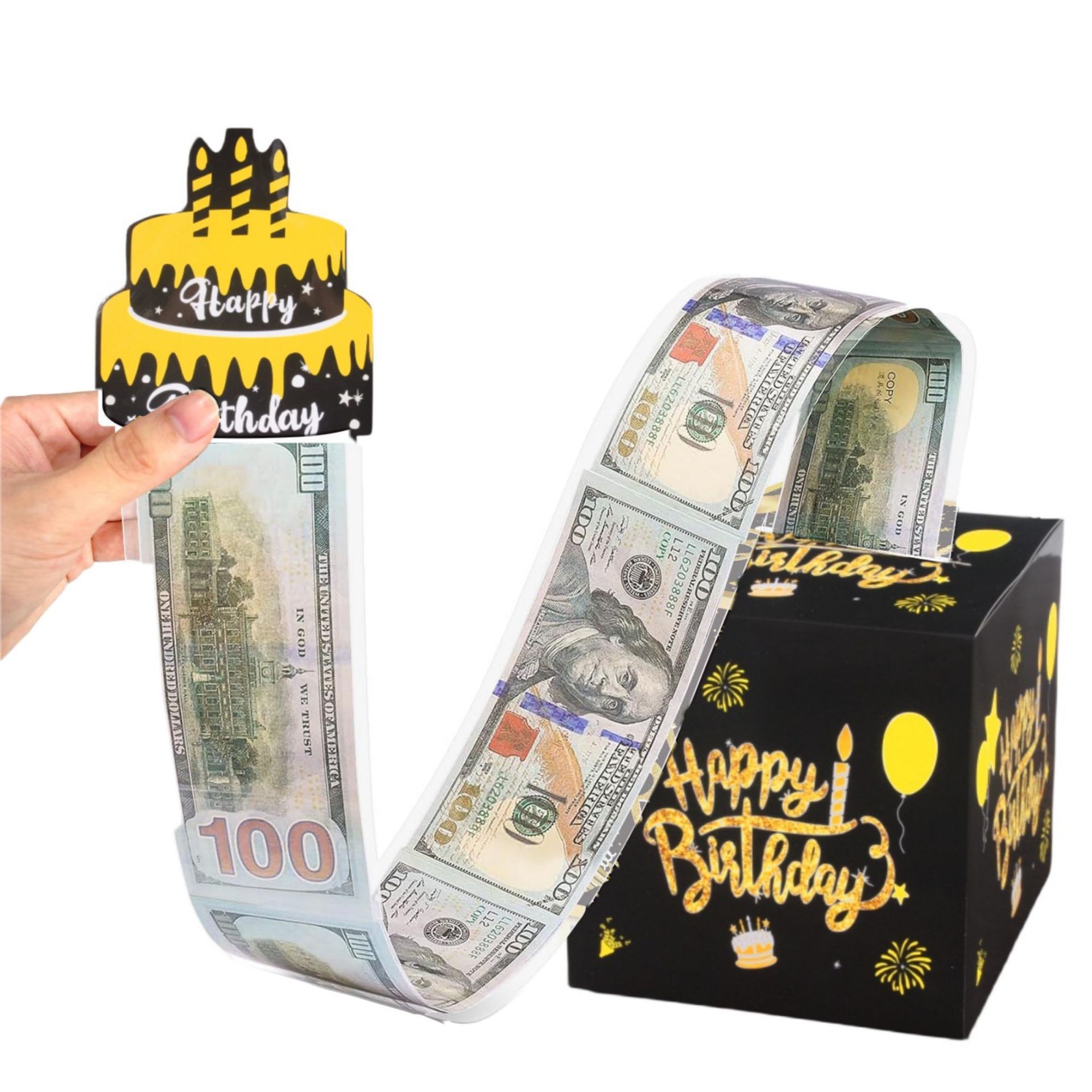 跨境惊喜生日派对装饰抽钱纸盒生日气氛布置道具黑金抽钱盒子礼盒