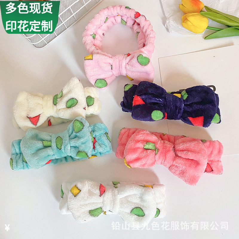 Diadema con lazo impreso creativo europeo y americano, diadema de felpa, tocador para mujer, tocado de maquillaje, diadema de franela, accesorios para el cabello