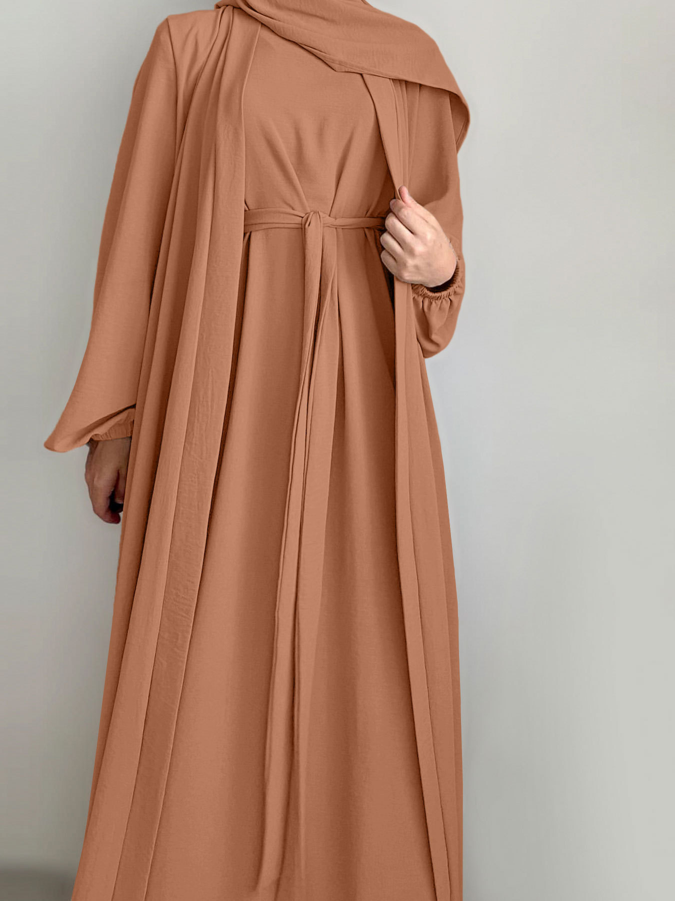2025 Spring New Arrival Turkey Dubai Solid Color Two-Piece Women's Robe Dress_ecoleips.com
