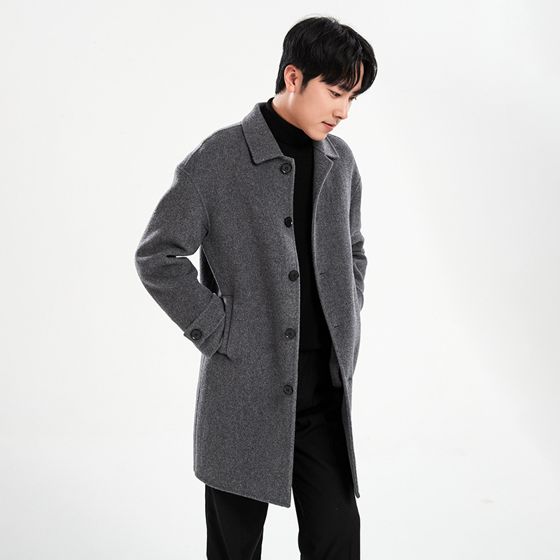 가을과 겨울 순수 양모 코트 남자 중간 길이 무릎 길이 양면 양모 코트 비즈니스 모직 세트 모직 코트