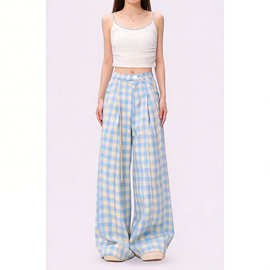 工厂批发多巴胺穿搭女童格子裤 夏装宽松阔腿防蚊裤 童装一手货源