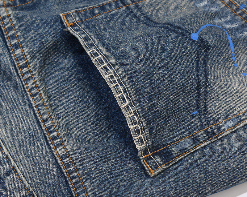 Vêtements pour hommes délavés, vieux, endommagés, trous, moustaches de chat, broderie, imprimé, éclaboussures d'encre, micro, évasé, jambe large, jeans_voghion.com