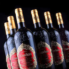 法国原酒进口红酒金属标浮雕瓶干红葡萄酒750ml*6整箱批发红酒