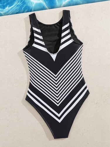 Xinsi's new one-piece striped swimsuit women's slimming sexy backless European and American bikini