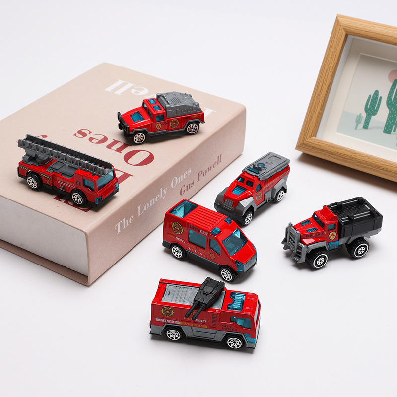 Cross-border hot-selling alloy car toy model sliding fire truck engineering truck racing alloy car suit 1:64